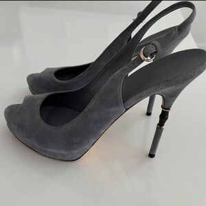 Gucci Gray Peep-Toe Slingback Heels